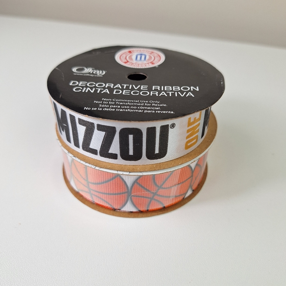 2 Rolls Crafting Ribbon Offray Basketballs & Mizzou MU Tigers
